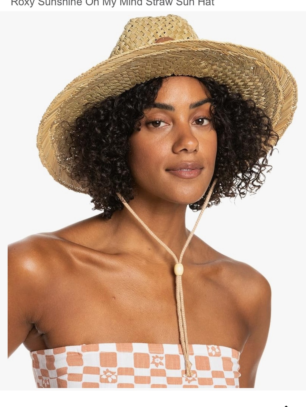 Roxy Woven Straw Sun Hat in Natural Beige with Chin Cord